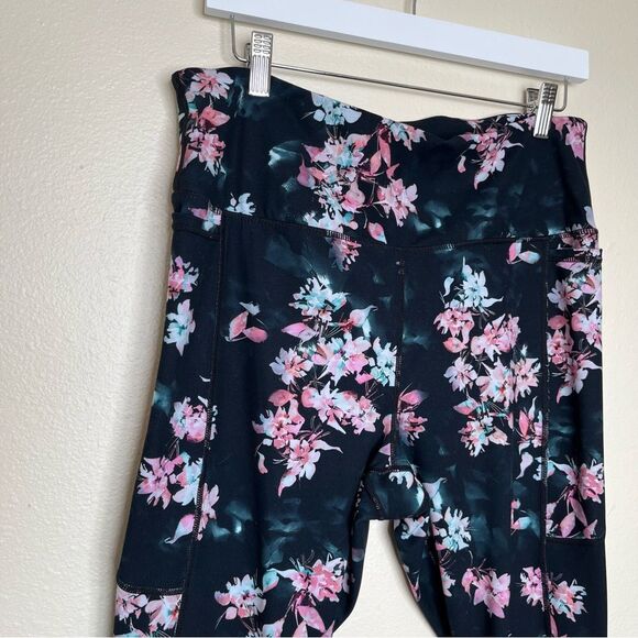 Gaiam Om Hiri Salutation High Waist Black Floral 7/8 Pockets Leggings Women XL - Picture 3 of 15